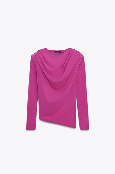 DRAPED TOP WITH SHOULDER PADS - Pink by Zara