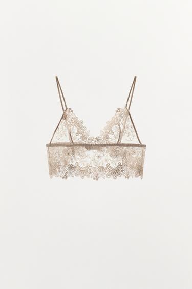 BRALETTE مثلثية من الدانتيل - وردي فاتح الخاص بـ Zara