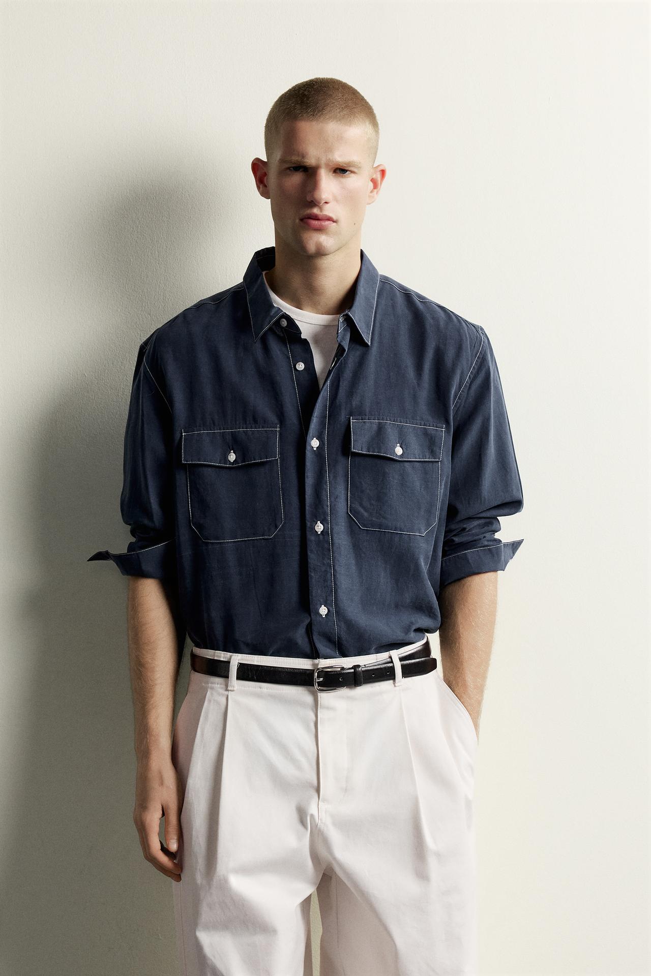 FLUID POCKET SHIRT — Navy blue