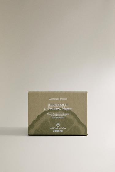 (240 G) BERGAMOT & GERANIUM, MUGUET SCENTED CANDLE - Green / Grass by Zara - Image 4