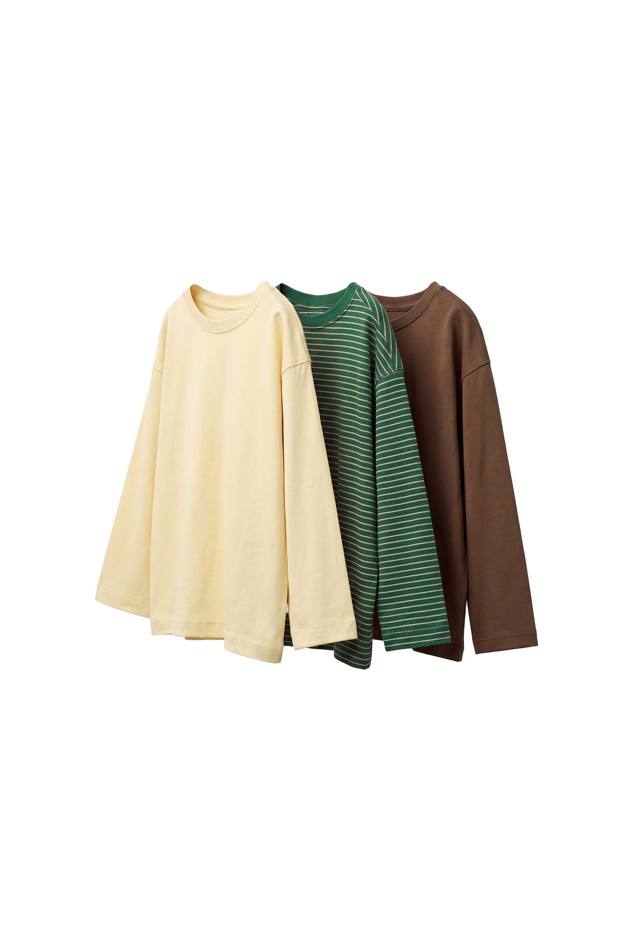 STRIPED AND PLAIN LONG SLEEVE 3-PACK T-SHIRTS