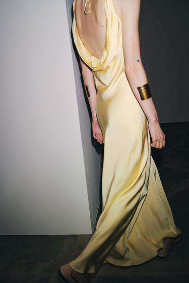Zara ZW COLLECTION SATIN LONG DRESS - Yellow
