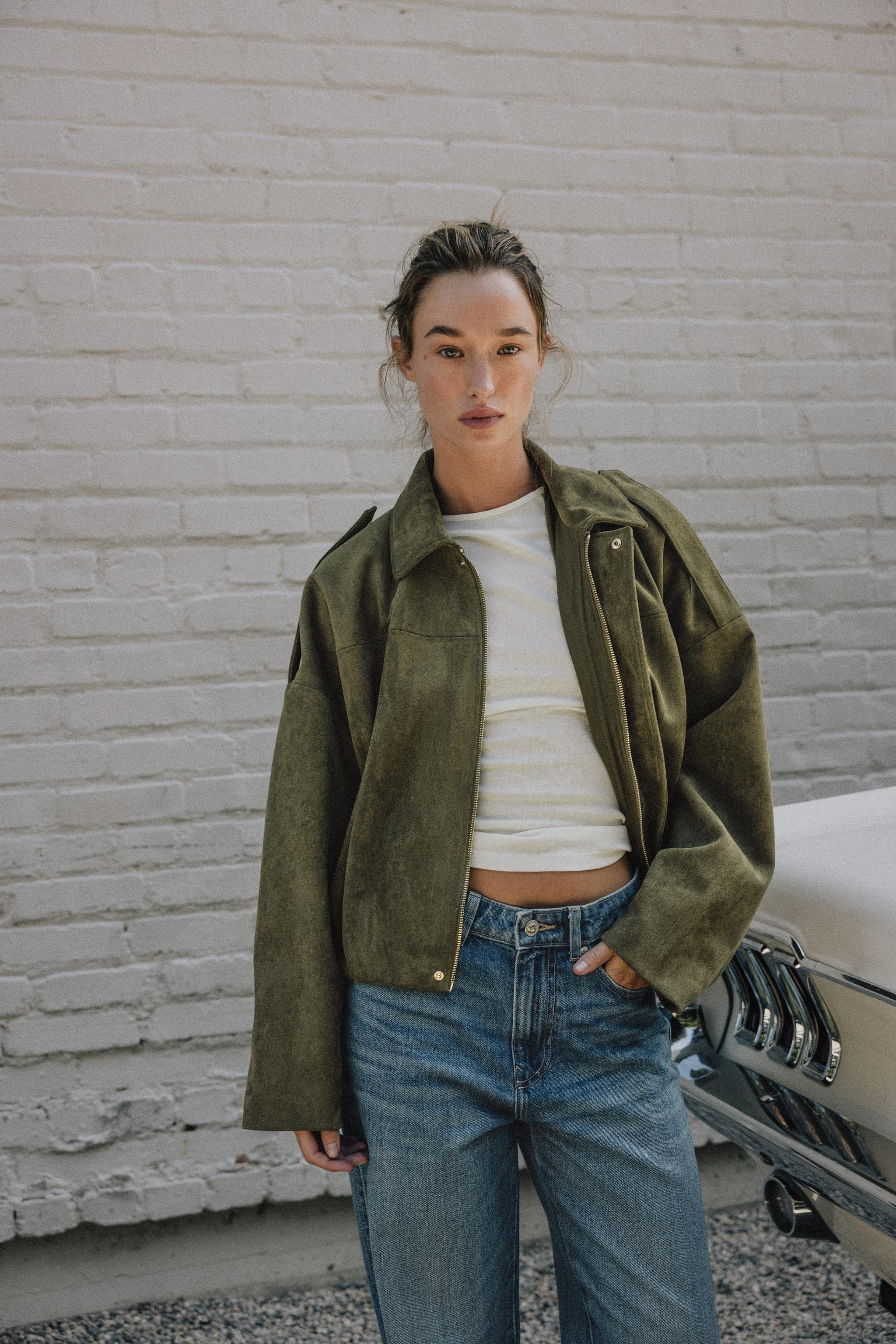 FAUX SUEDE JACKET — mid khaki