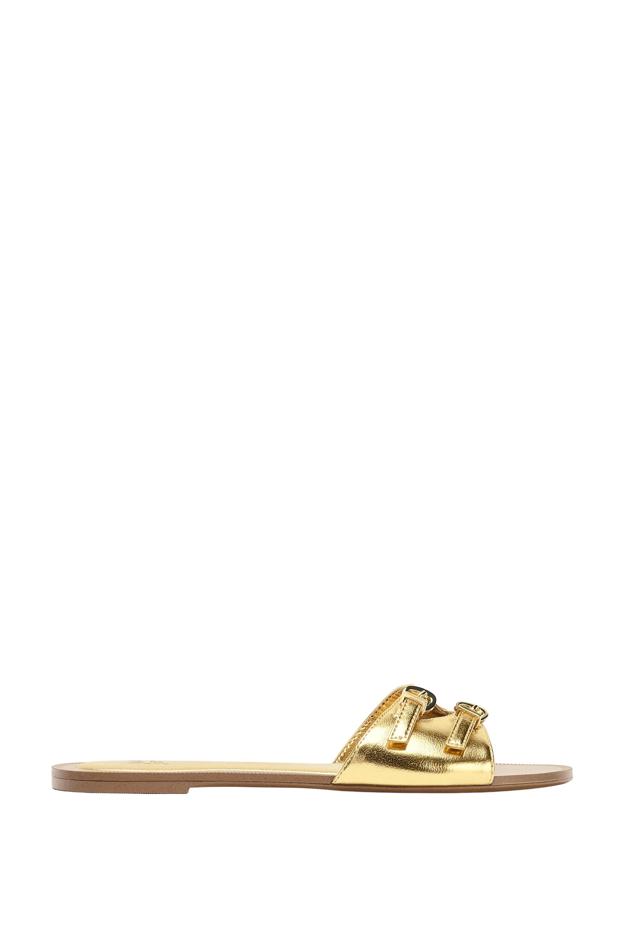 METALLIC EFFECT FLAT SANDALS - Gold | ZARA United States