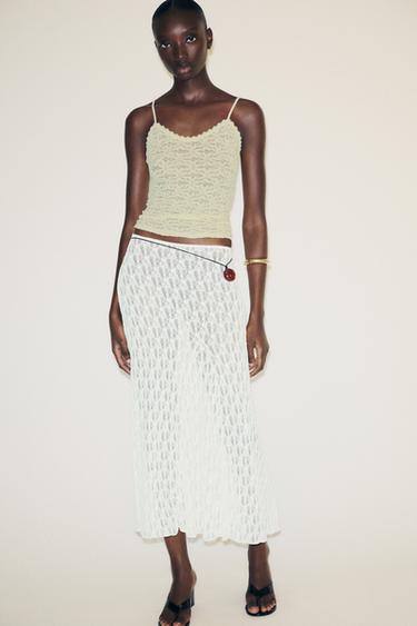 FLARED LACE MAXI SKIRT - White by Zara
