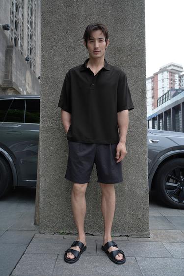 PLEATED SEERSUCKER BERMUDA SHORTS - Navy blue by Zara