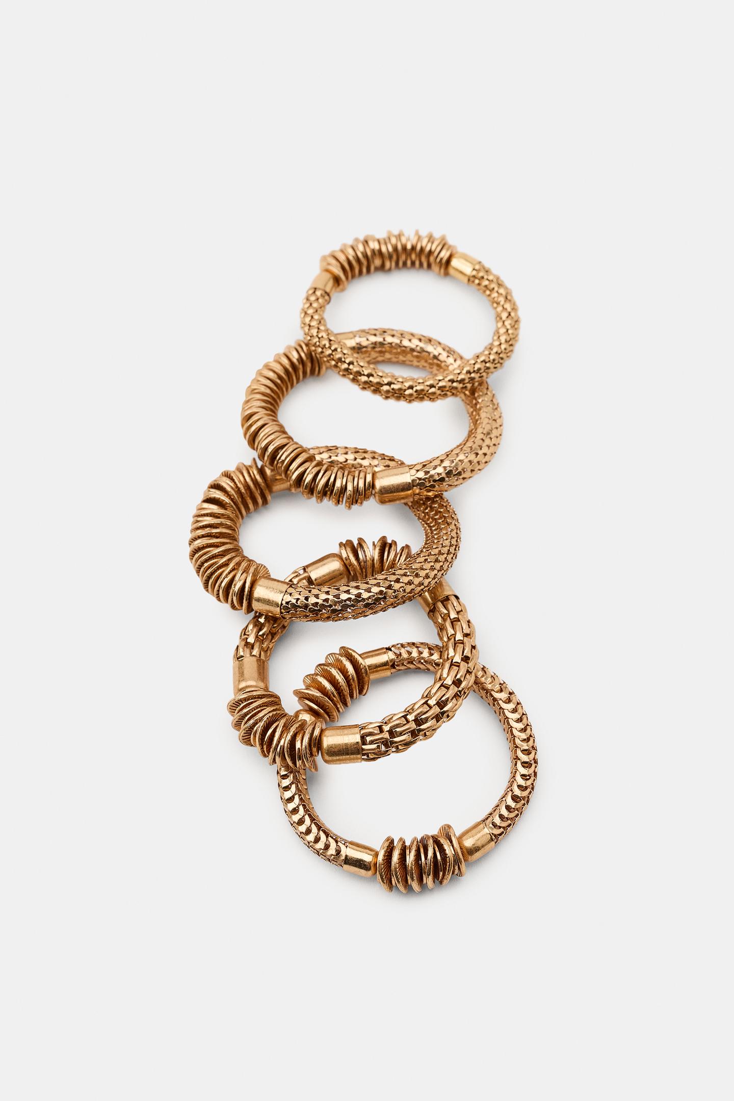 Женские браслеты Zara 5-PACK OF Elastic Metal Piece, цвет: Золотой — фото 4