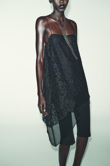 ASYMMETRIC LACE LONG TOP - Black by Zara