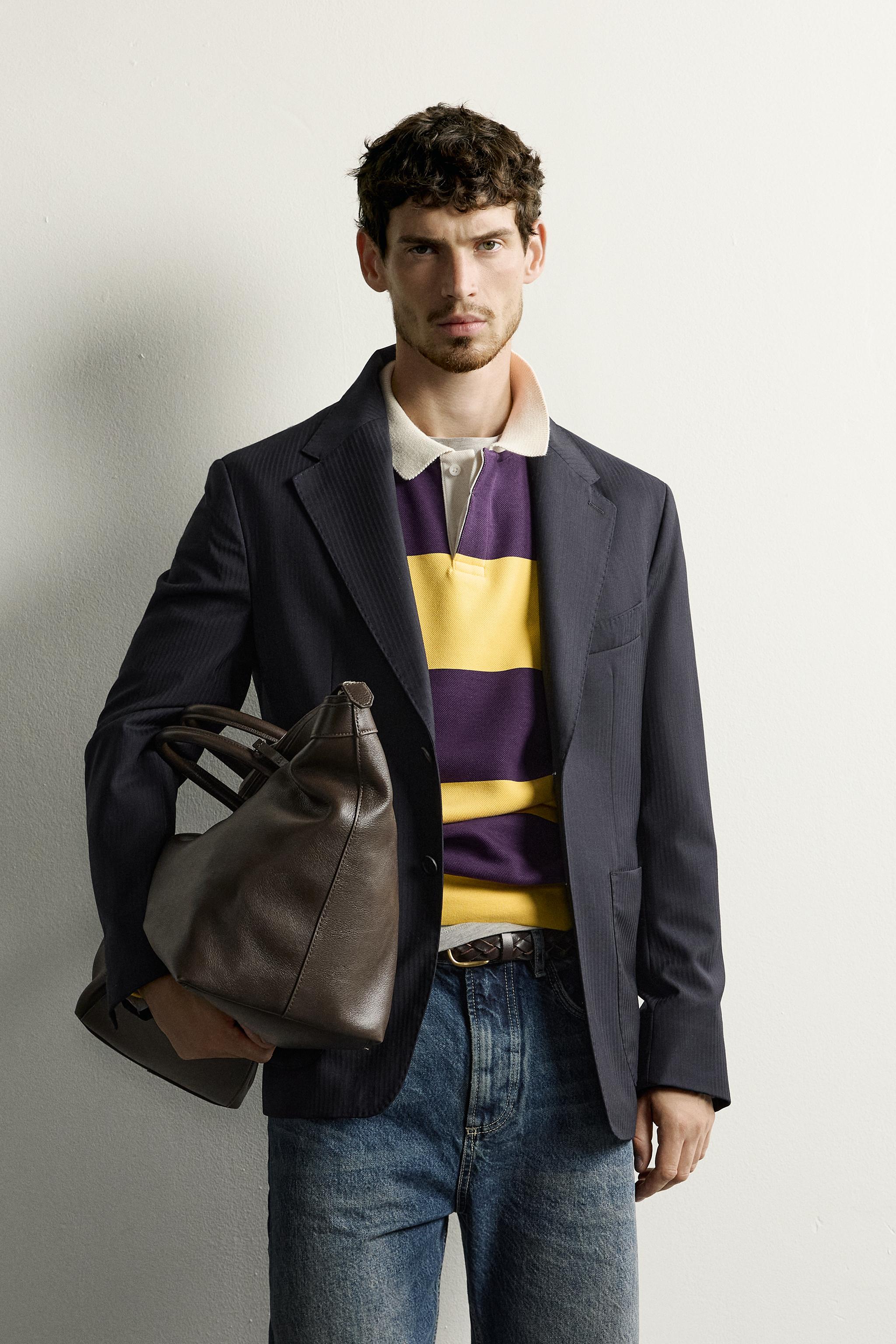 100% WOOL STRIPED BLAZER — Dark navy (alternate view)