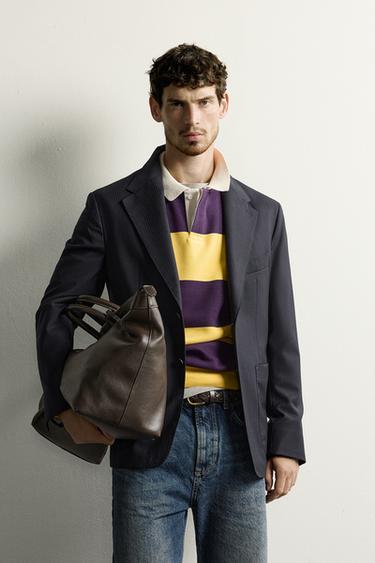 STRIPED 100% WOOL BLAZER - Dark navy by Zara