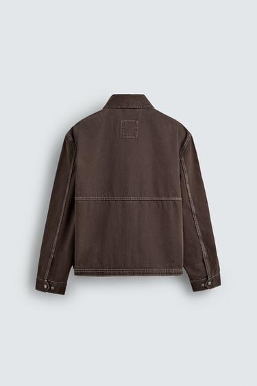 CONTRAST TOPSTITCHING BOXY JACKET - Brown by Zara