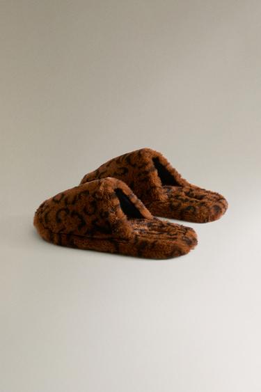 LEOPARD PRINT FAUX FUR SLIPPERS - Brown de Zara - Image 4