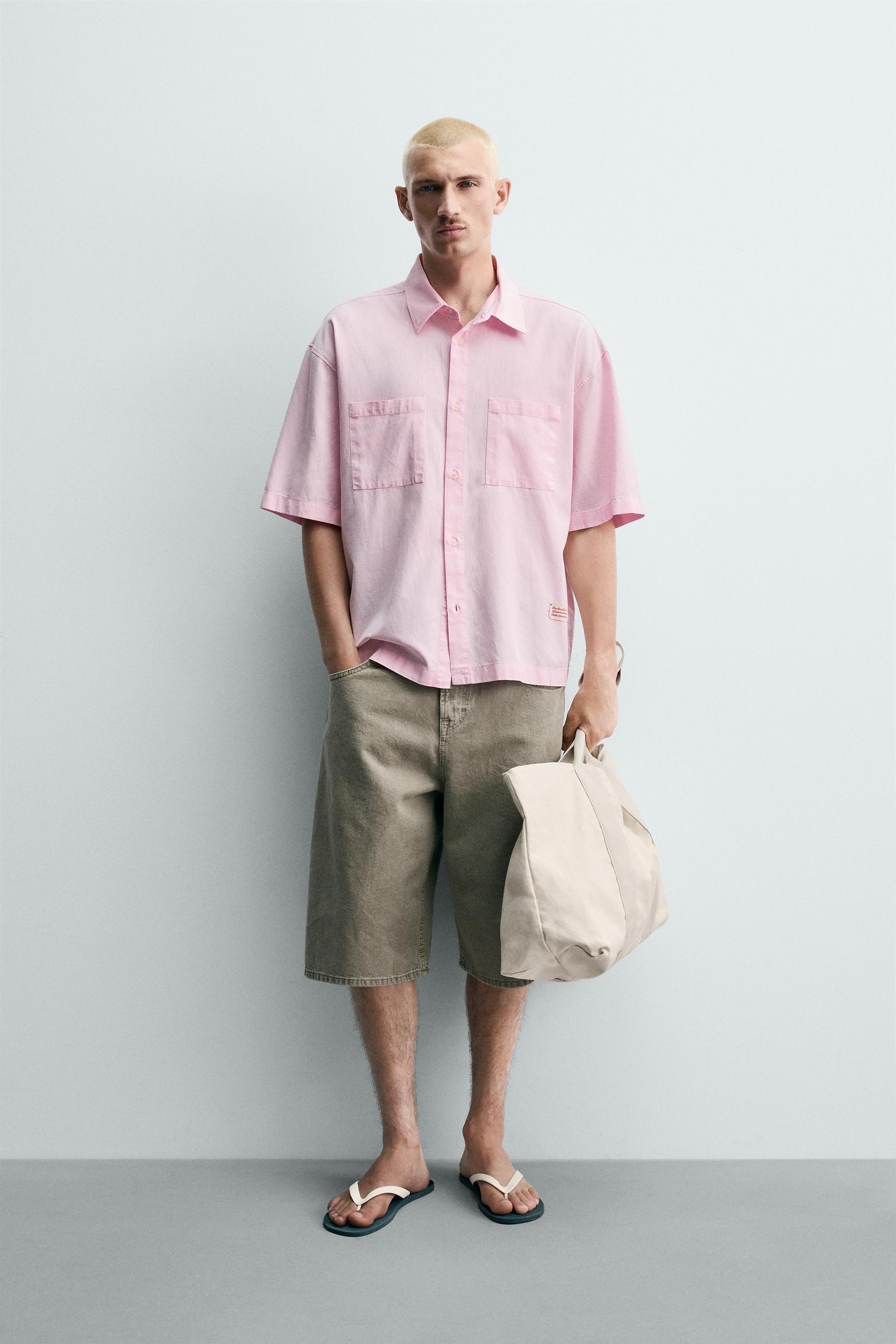 ボクシーフィット テキストプリントシャツ - ピンク | ZARA Japan / 日本