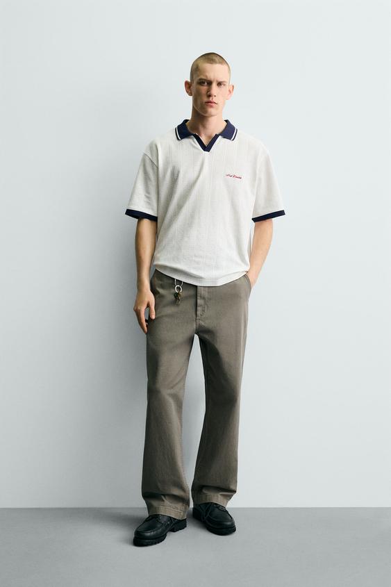 Embroidered Vertical Jacquard Polo Shirt