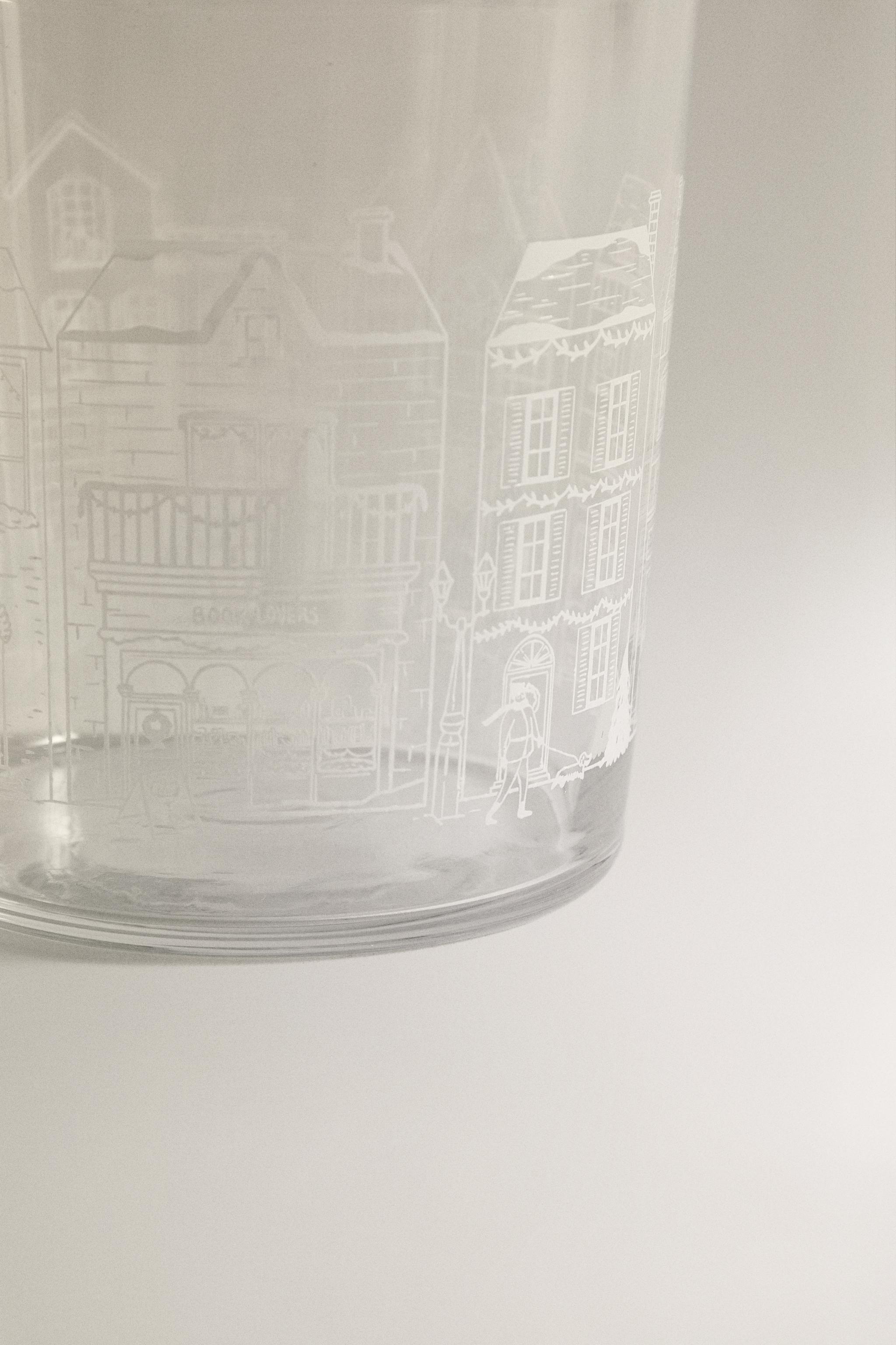 CHRISTMAS GLASS TUMBLER WITH HOUSE PRINT