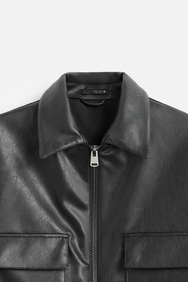 FAUX LEATHER JACKET WITH POCKETS - Dark navy by Zara - Image 8