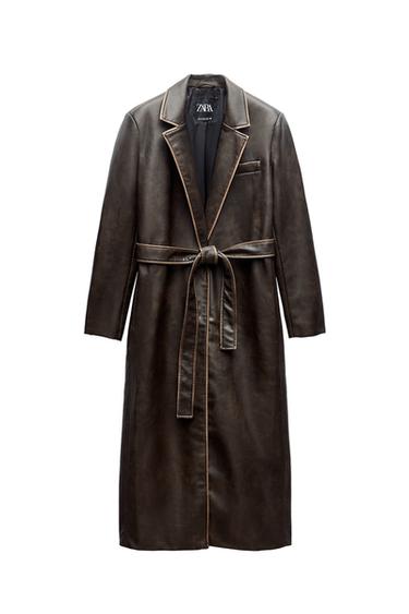 DISTRESSED FAUX LEATHER COAT