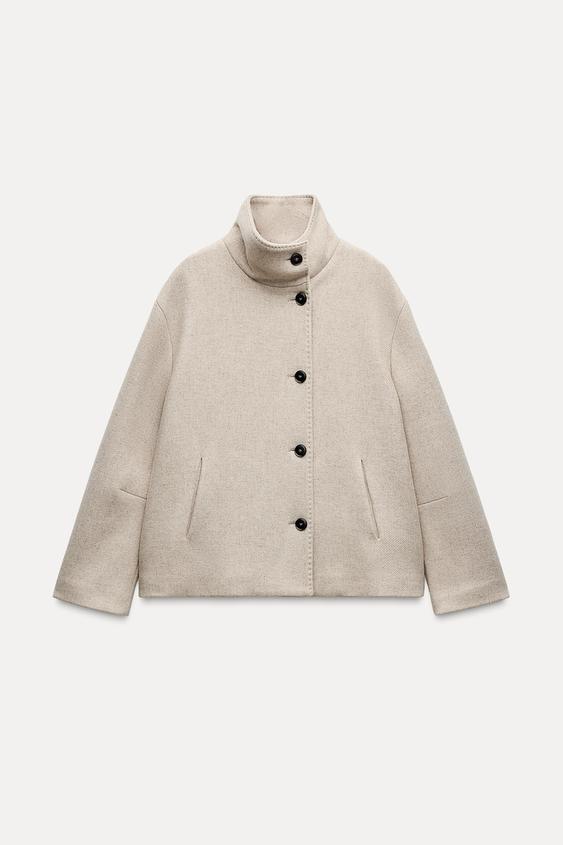 ZW COLLECTION KRÁTKÝ KABÁT Z VLNĚNÉ SMĚSI - Kamenná od Zara - Obrázek 2