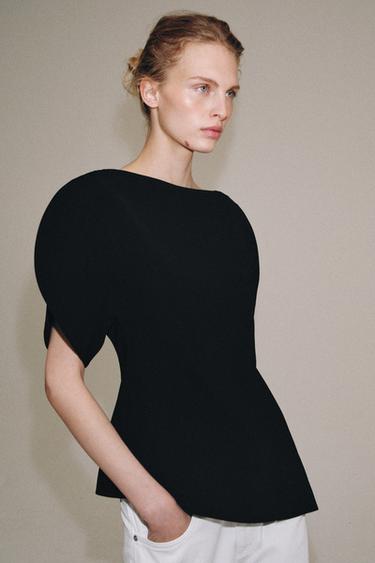 Zara PUFF SLEEVE TOP ZW COLLECTION - Black