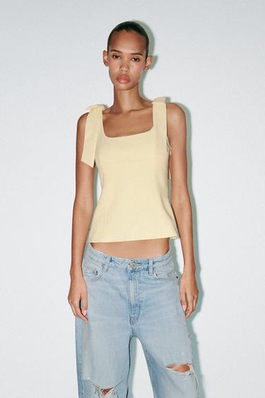 TOP ELÁSTICO LAZOS - Amarillo claro de Zara