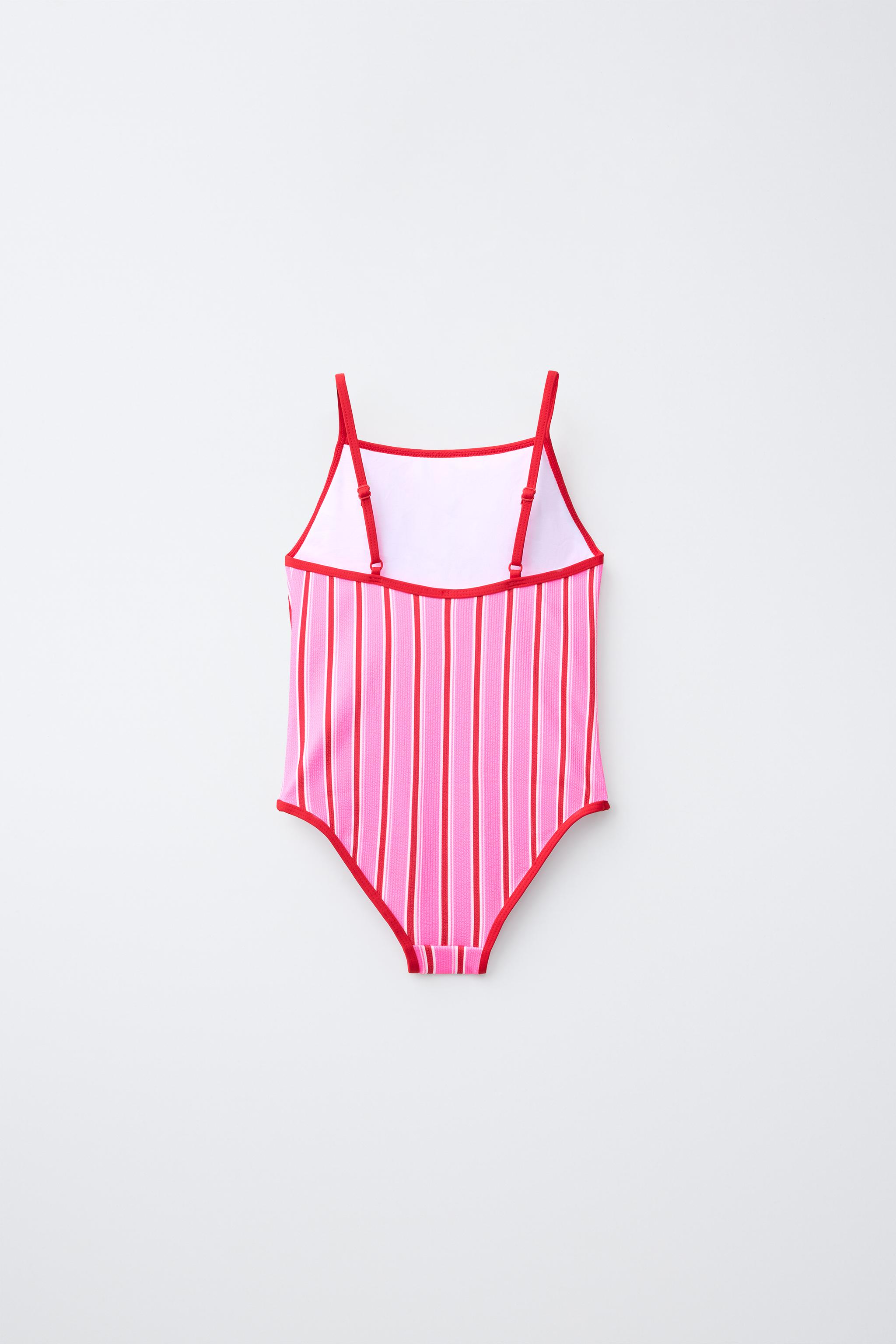 6-14 YEARS / STRIPED SWIMSUIT — Neon pink