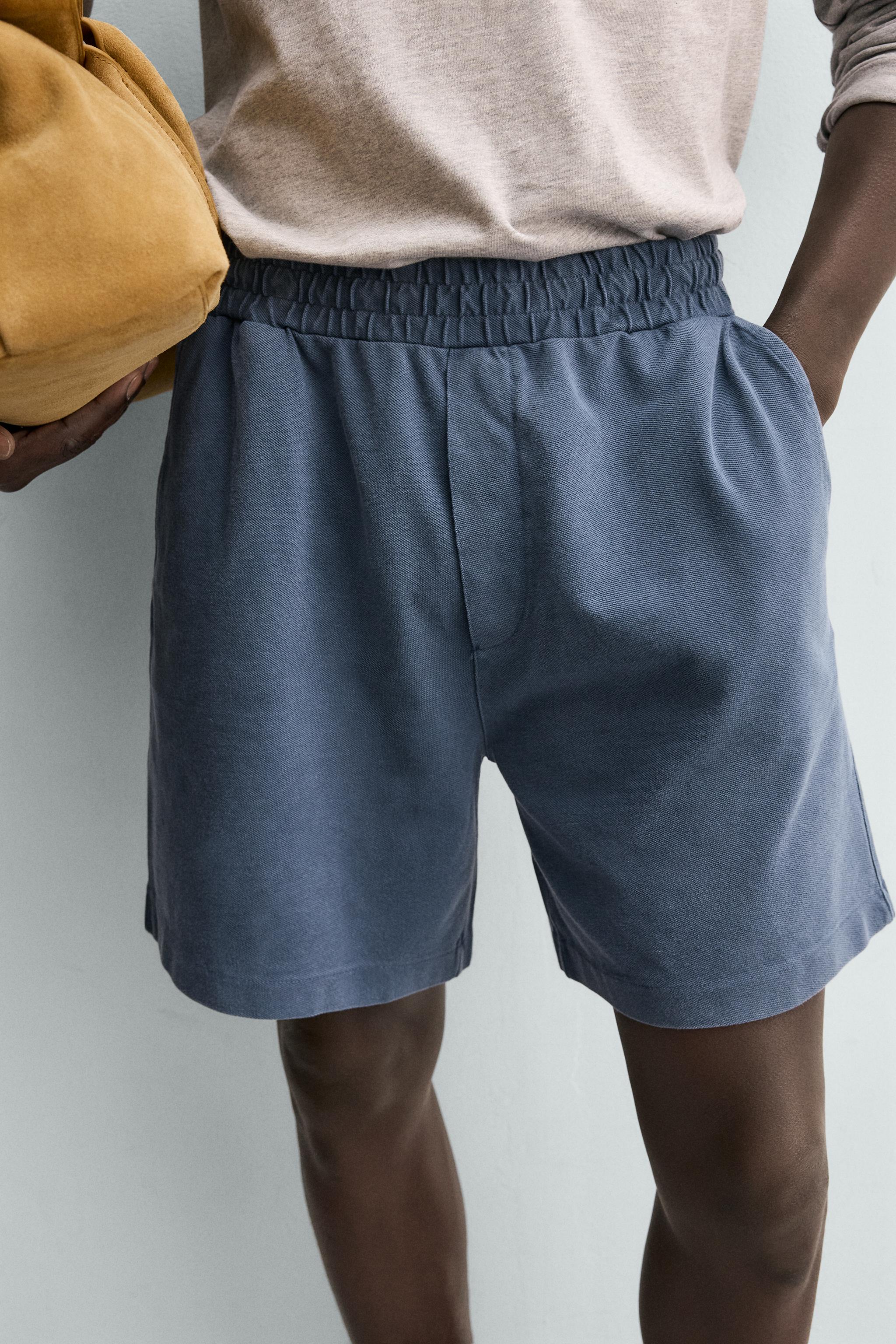 WASHED REGULAR FIT PIQUÉ SHORTS - Blue | ZARA United States