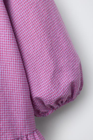 GINGHAM DRESS WITH PETER PAN COLLAR AND EMBROIDERED FLOWERS - Lilac by Zara - Image 3