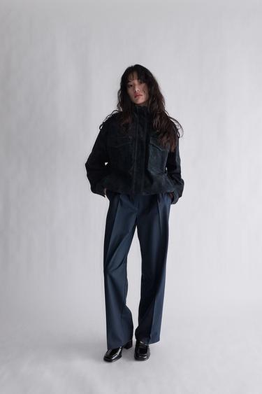 더블 웨이스트 와이드 팬츠 - Zara 스트라이프