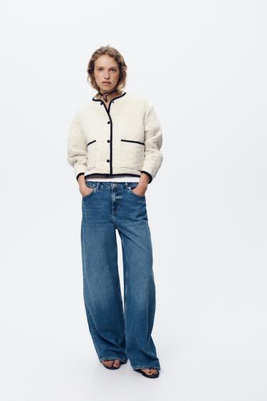 JACKET WITH CONTRAST TRIMS AND FLORAL STITCHING - Ecru by Zara