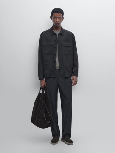 Zara Cool wool blend zipped overshirt - Navy blue