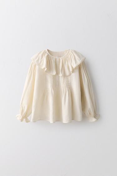 2-5 YEARS/ LINEN COTTON PLEATED LACE BLOUSE LIMITED EDITION - Ecru by Zara