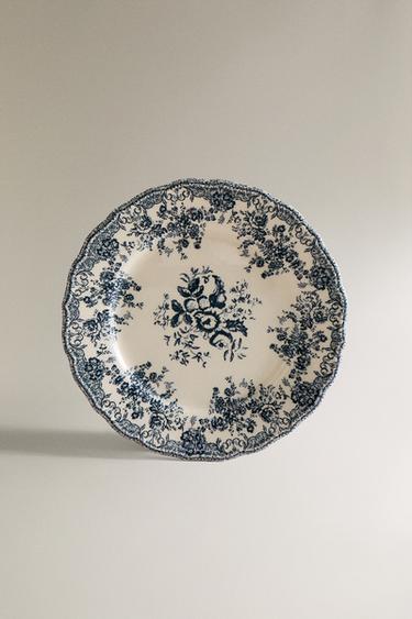 Zara FLORAL EARTHENWARE DINNER PLATE - Blue