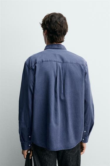 CHEMISE REGULAR FIT LYOCELL - COTON - Bleu encre de Zara - Image 2