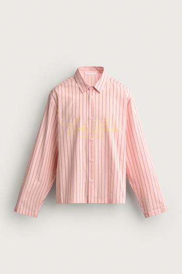 STRIPED TEXT BOXY FIT SHIRT - Salmon by Zara