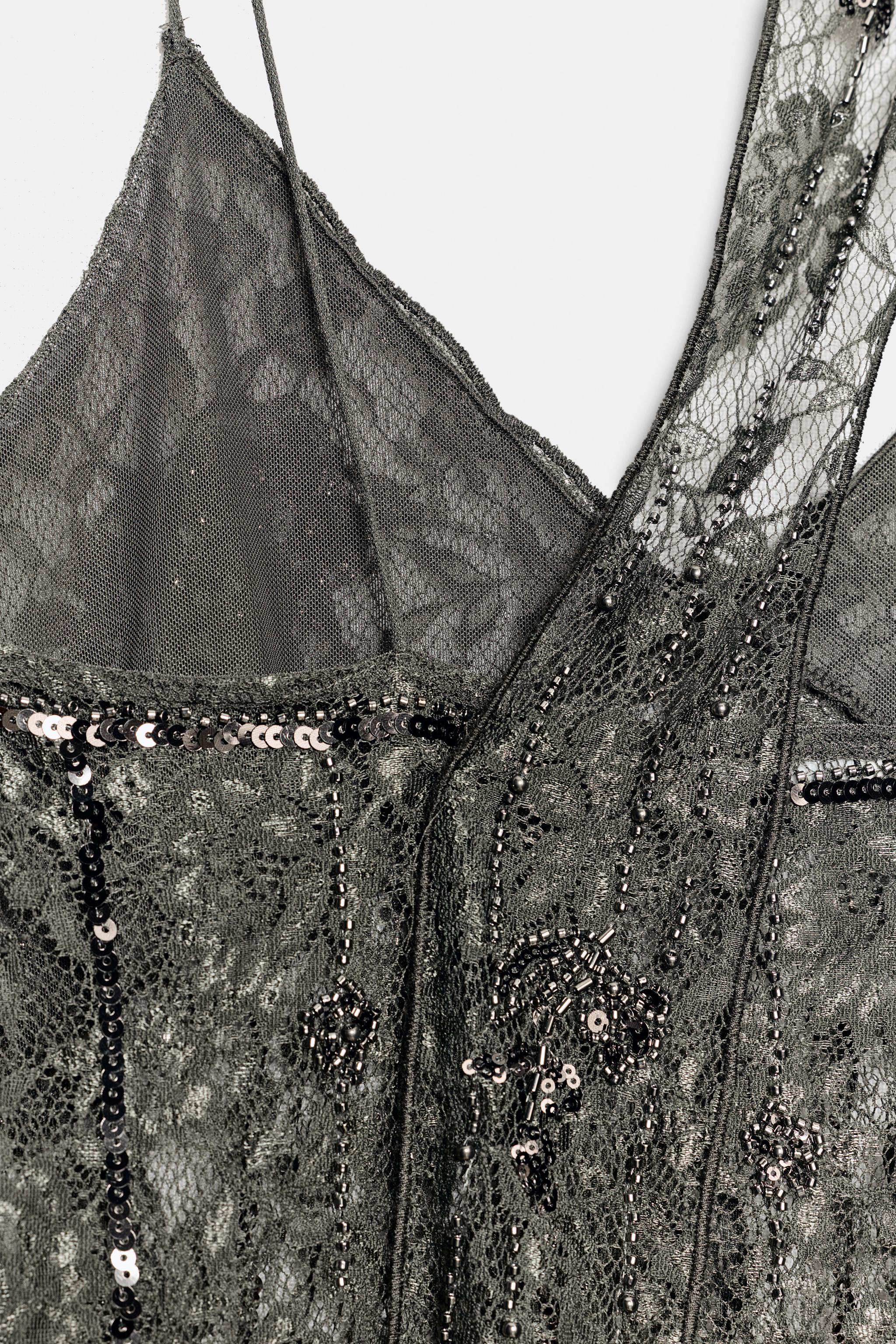 Женские топы Zara EMBROIDERED LACE TOP WITH SCARF — фото 8