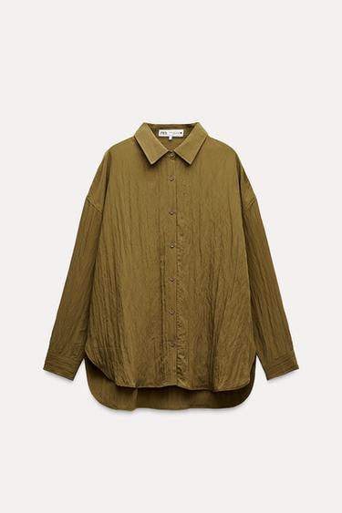 Zara ZW COLLECTION WRINKLED SHIRT - Olive green