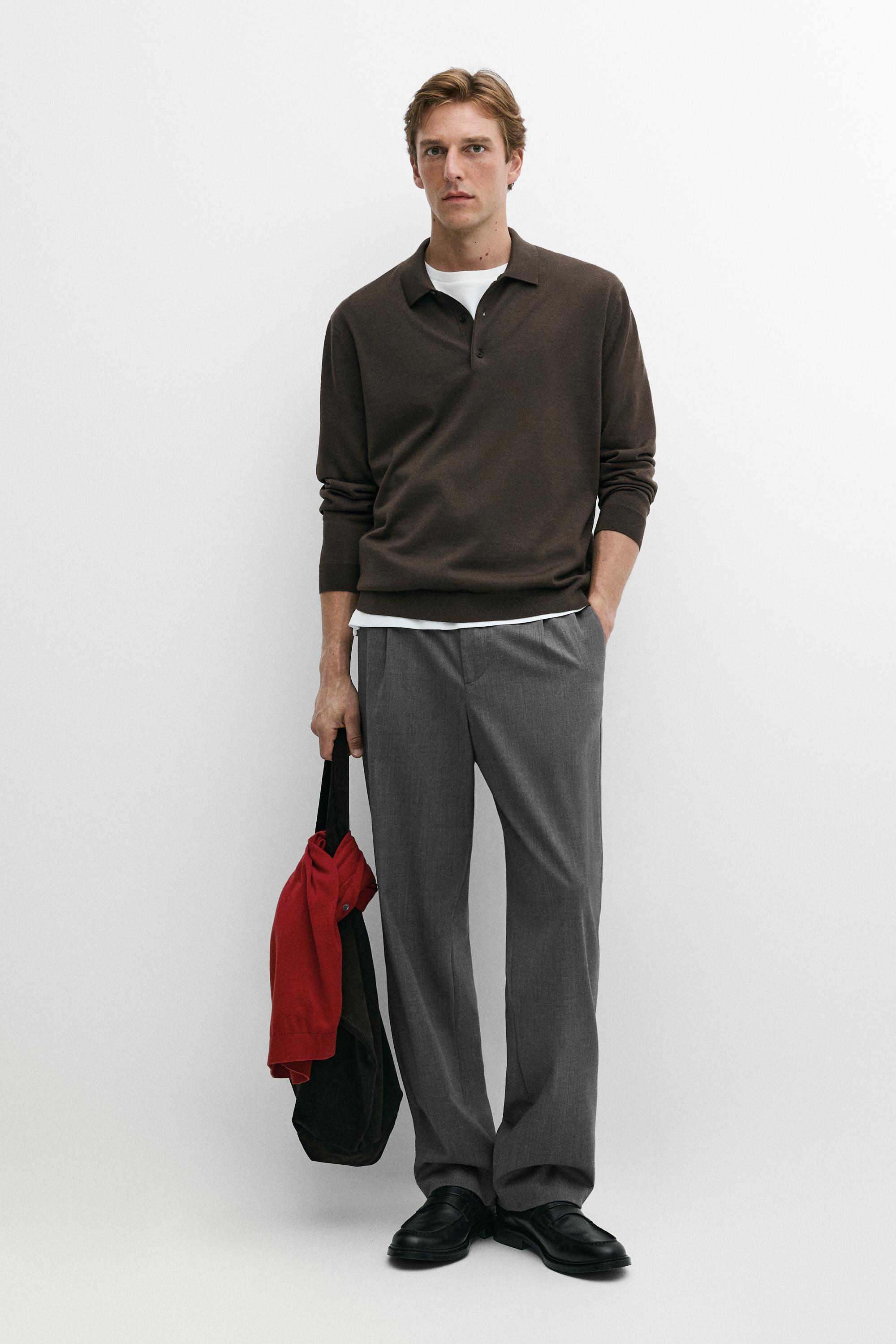100% merino wool knit polo sweater — Dark khaki