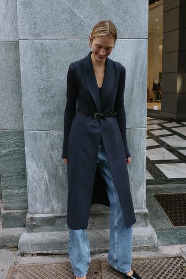 ДОВГИЙ ЖИЛЕТ З ПОЯСОМ - Темно-синій/блакитний Zara - Зображення 0