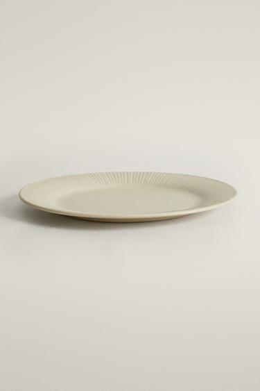 SCORED STONEWARE DINNER PLATE — Dark beige 2