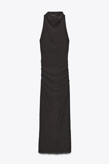 ROBE LONGUE HALTER TEXTURÉE - Marron foncé de Zara - Image 6