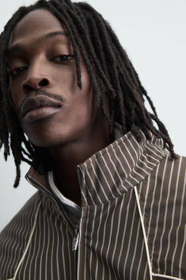 BOXY FIT STRIPED JACKET - Brown by Zara - Image 5