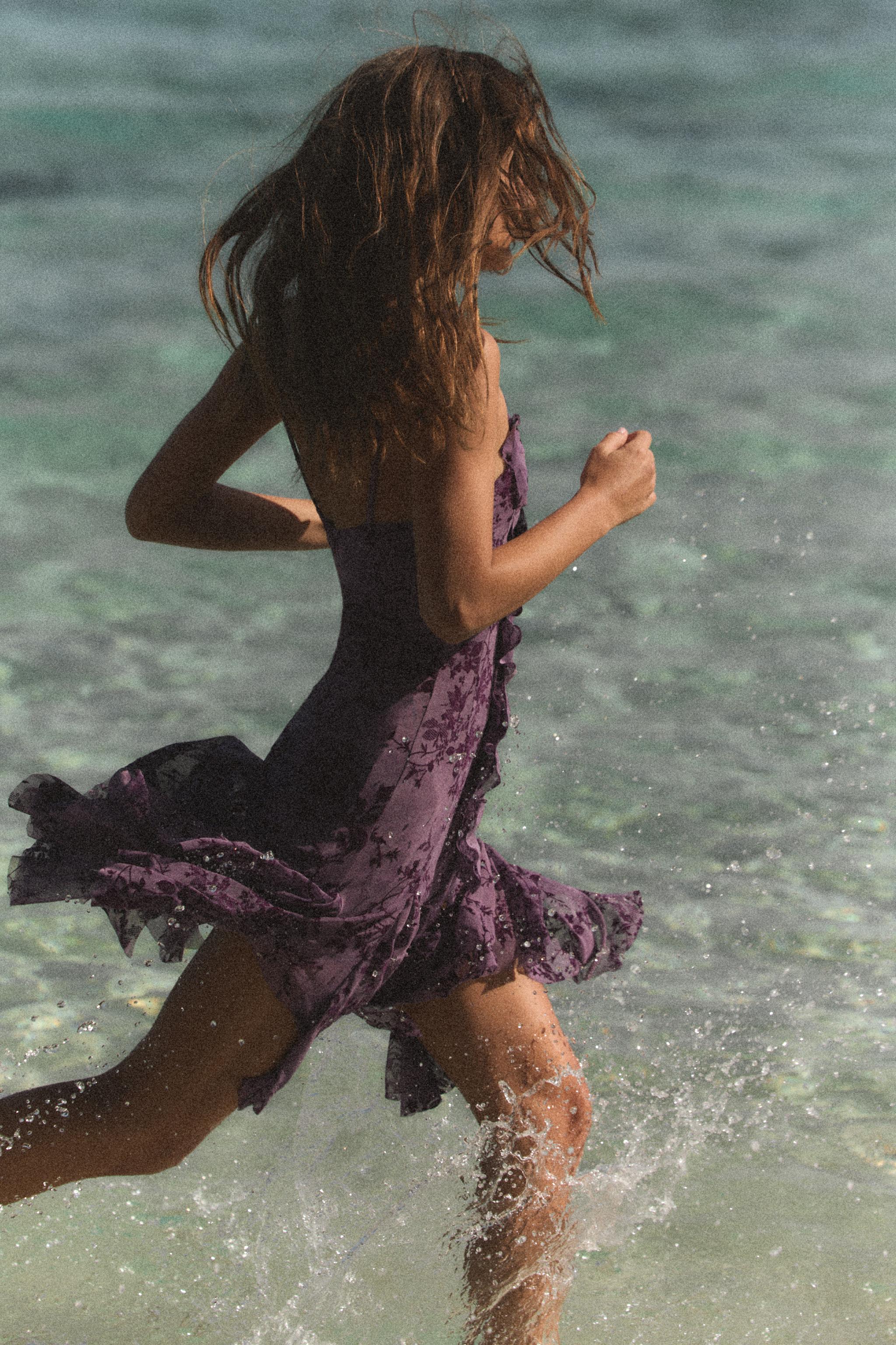 FLOCKED TULLE RUFFLE DRESS