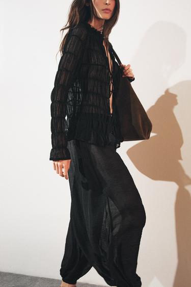 ZW COLLECTION TIE HEM BLOOMER TROUSERS - Black by Zara - Image 0