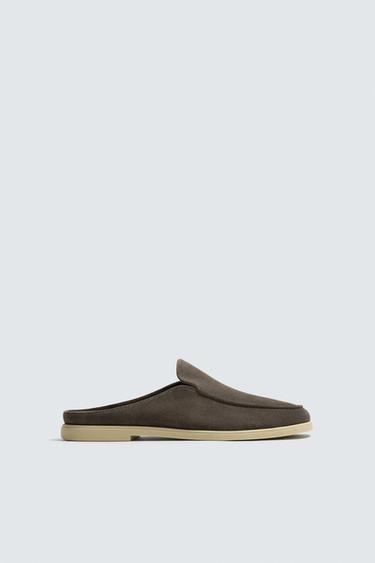 Zara LEATHER OPEN BACK LOAFERS - Brown