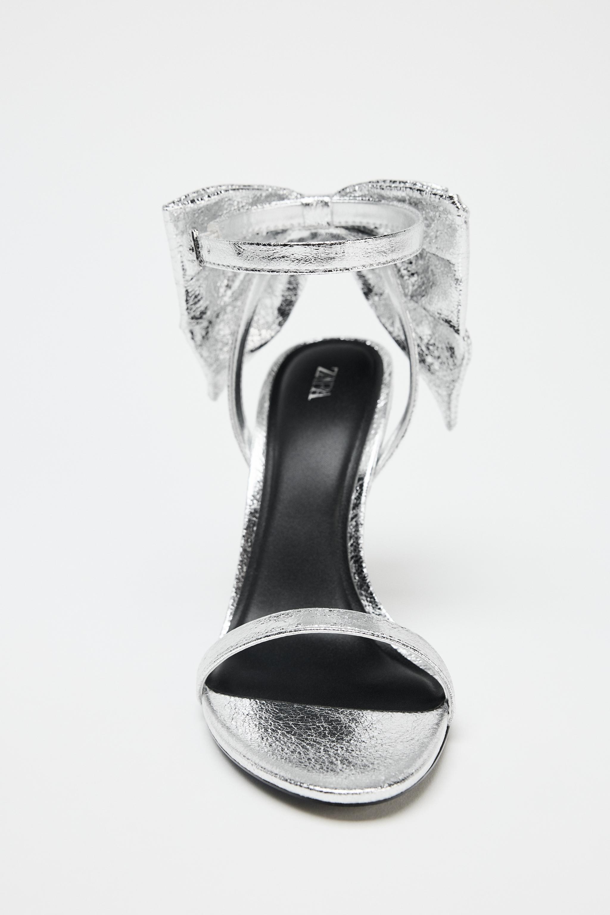 METALLIC EFFECT BOW SANDALS - Silver | ZARA Canada