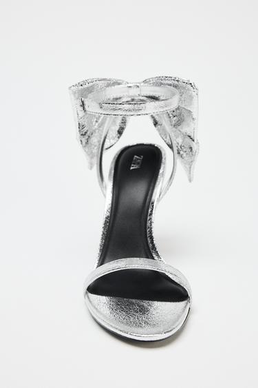 METALLIC EFFECT BOW SANDALS - Silver by Zara - Image 4