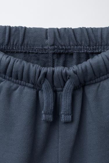 STRAIGHT FIT GARMENT-DYED PLUSH BERMUDA SHORTS WITH LABEL - Navy blue by Zara - Image 2