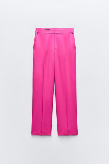 Zara Set Satin Effect Cropped Blazer and Wide Pants Pink Size XS S XL NEW 