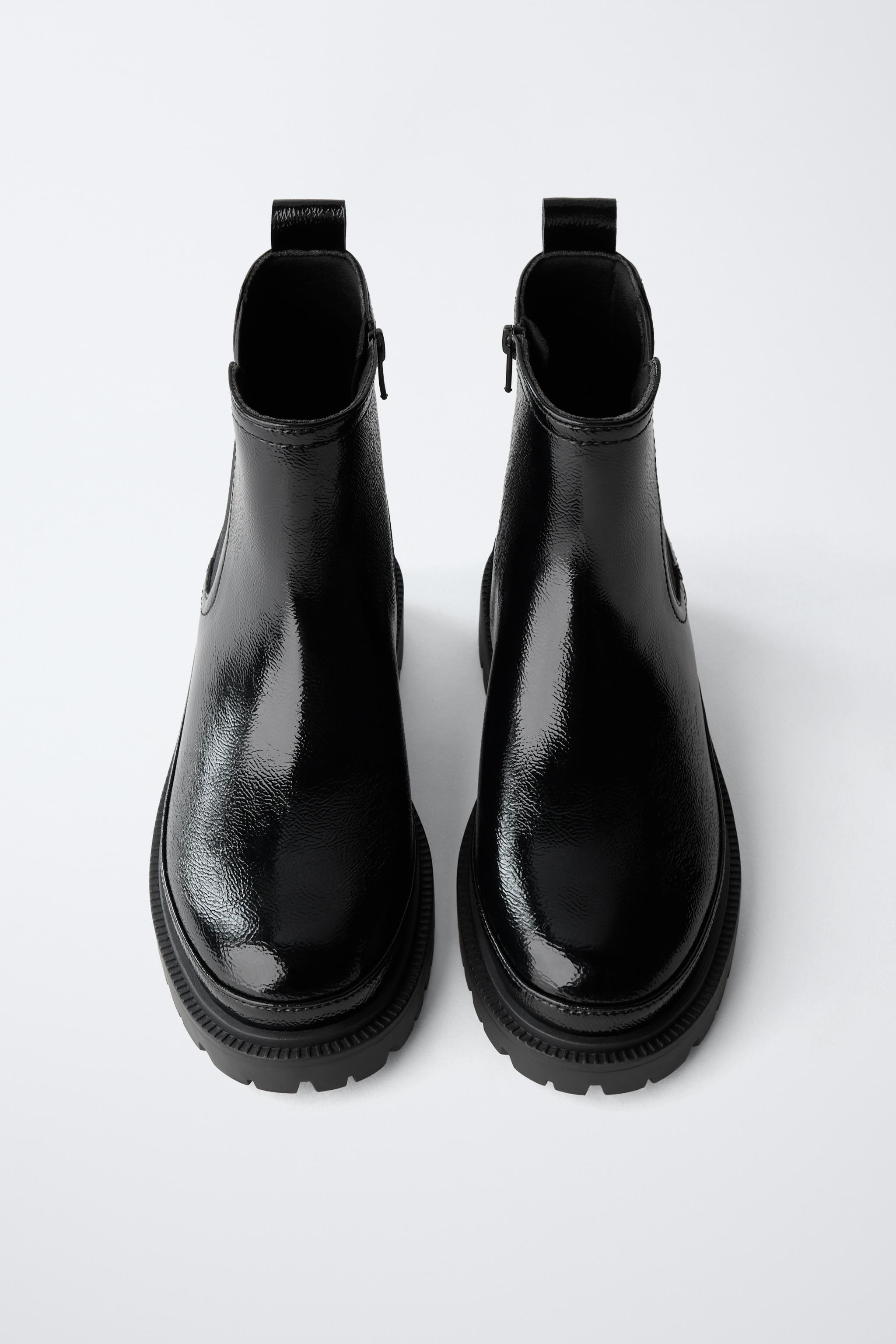 ブラックショートブーツ エナメルショートブーツ - ブラック | ZARA Japan / 日本