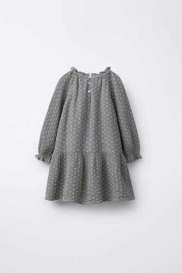 COTTON GAUZE FLORAL DRESS - Grey green by Zara - Image 1